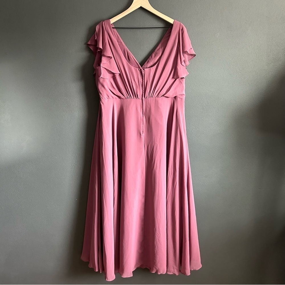 David's Bridal Mauve Flutter Sleeve Bridesmaid Dress - Picture 6 of 12